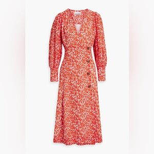 Ganni crepe button wrap midi dress floral dress